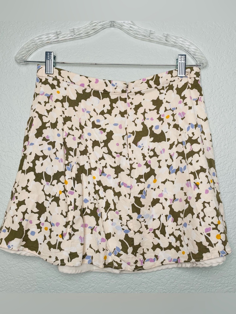 Gap Olive Green Cream Floral Lined Side Zip Mini Skirt | Size 2